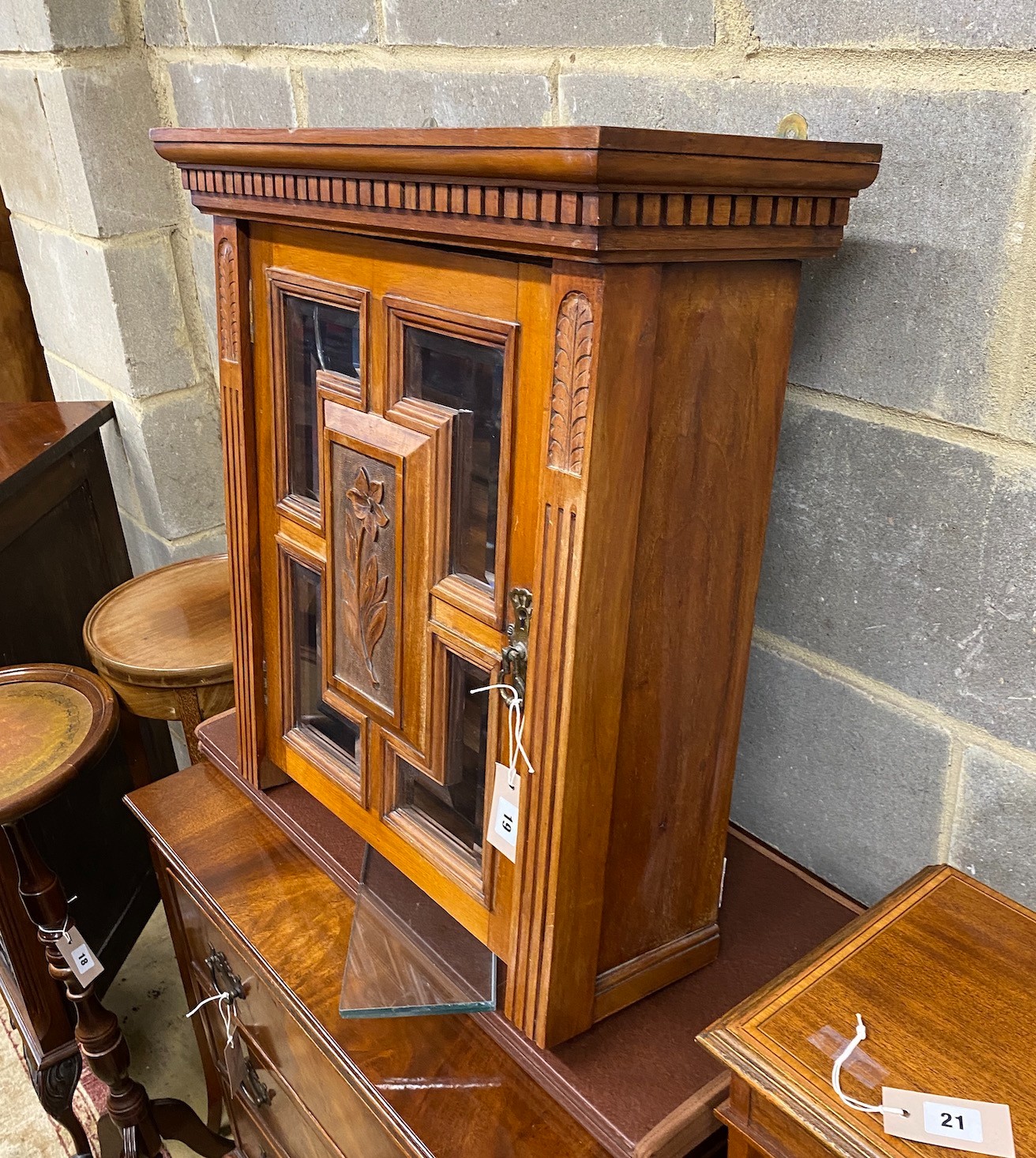 A Victorian walnut wall cabinet, adapted, width 57cm, height 60cm